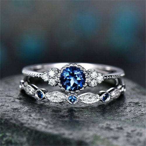 Fashion 925 Silver Round Cut Sapphire Women Wedding Ring Jewelry Size 6-10