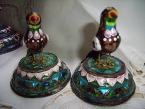 Cloisonne PH Artistic Enamel Sterling Silver Meena Parrot Bird on Tree PLUS  2 Smaller Birds