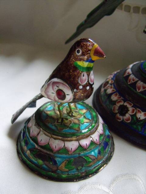 Cloisonne PH Artistic Enamel Sterling Silver Meena Parrot Bird on Tree PLUS  2 Smaller Birds