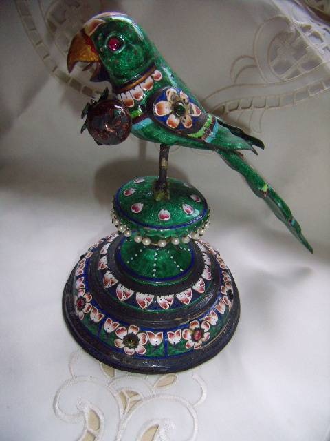 Cloisonne PH Artistic Enamel Sterling Silver Meena Parrot Bird on Tree PLUS  2 Smaller Birds