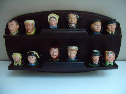 Royal Doulton Dickens Collection - 12x Minature Characters and Display Shelf made in England