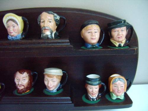 Royal Doulton Dickens Collection - 12x Minature Characters and Display Shelf made in England