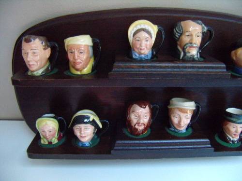 Royal Doulton Dickens Collection - 12x Minature Characters and Display Shelf made in England