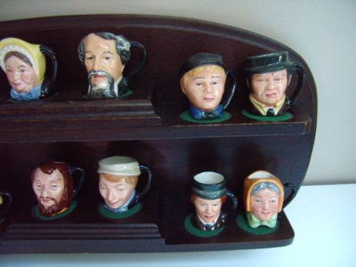 Royal Doulton Dickens Collection - 12x Minature Characters and Display Shelf made in England