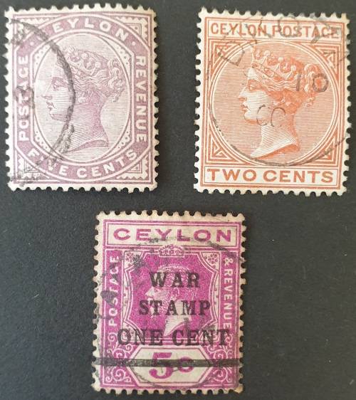 Ceylon postage stamps, featuring Queen Victoria and King George V