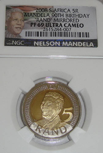 2008 Mandela 90th Birthday R5: NGC graded PF69 ULTRA CAMEO