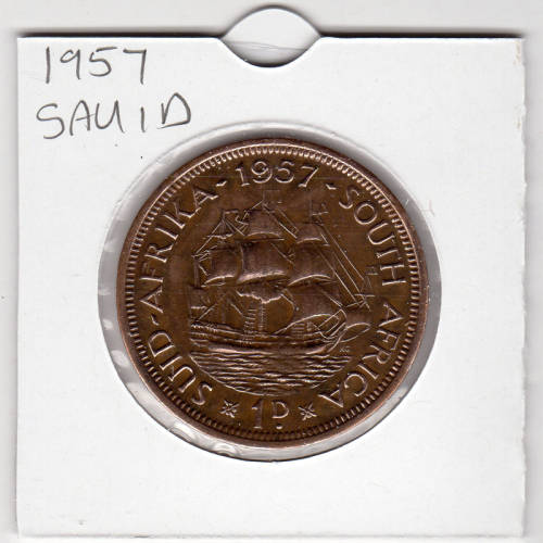 1957 Union Of South Africa - 1 Penny - 1D - In 2 x 2 Coin Flip