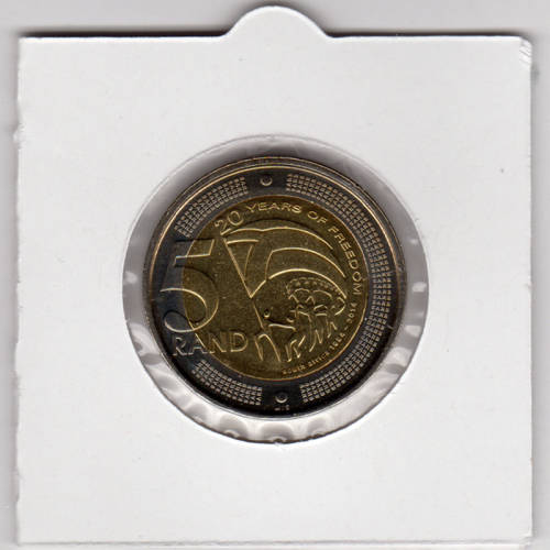 20 Years Of Democracy Five Rand - R5 2014 - Uncirculated In 2 x 2 Coin Flip