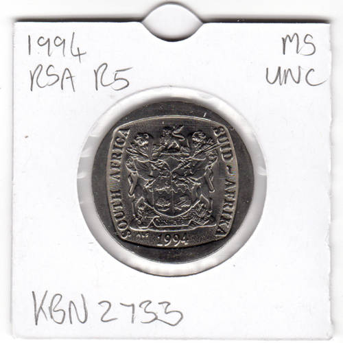 Nelson Mandela Inauguration Five Rand - R5 1994 - Uncirculated In 2 x 2 Coin Flip