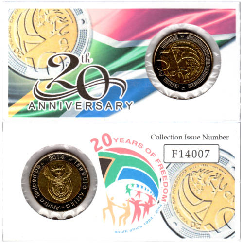 Democracy 20 Years Anniversary Five Rand Coin Flip - R5 2014 MS63-MS70 Potential