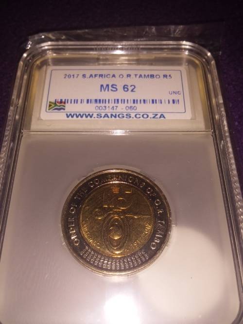 O.R. Tambo Centenary Five Rand (R5) Coin - SANGS Graded MS62 - 2017