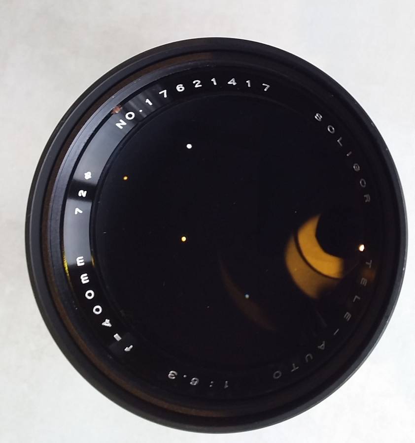 Soligor, 400mm F 6.3 , 72mm Prime lens with PX to M42 adaptor. In excellent condition.
