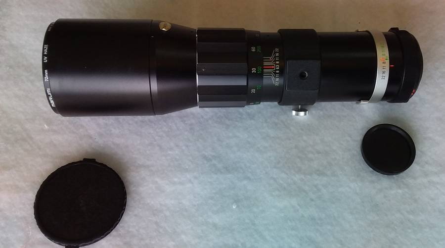 Soligor, 400mm F 6.3 , 72mm Prime lens with PX to M42 adaptor. In excellent condition.