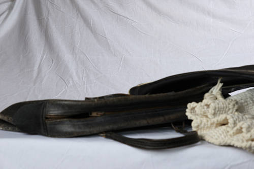 3 old bags need a clean - SAA zipped bag, old leather zipped bag and old knitted bag