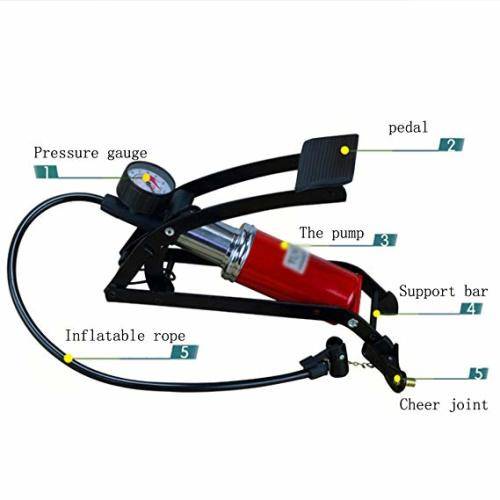 JC-702A Portable Bike Vehicle Tires Foot Operated Air Pump Inflator w/ Pressure Gauge - Black + Red