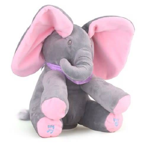 Peek a Boo Ear Flappy Singing Baby Elephant Animated Plush Toy (12 inch~30cm)