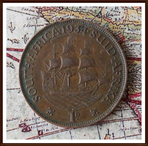 1934 S.A.U.  Penny, Circulated Coin, as per Photo.