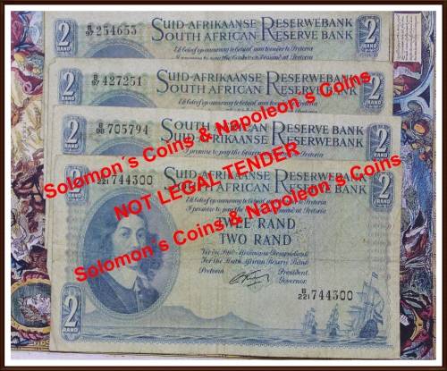 Uni. of South Africa, 10 Bank Notes, Two Rand  in Conditions Circ, Bid Per Note, as per Photo.