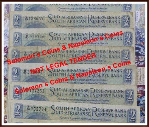 Uni. of South Africa, 10 Bank Notes, Two Rand  in Conditions Circ, Bid Per Note, as per Photo.