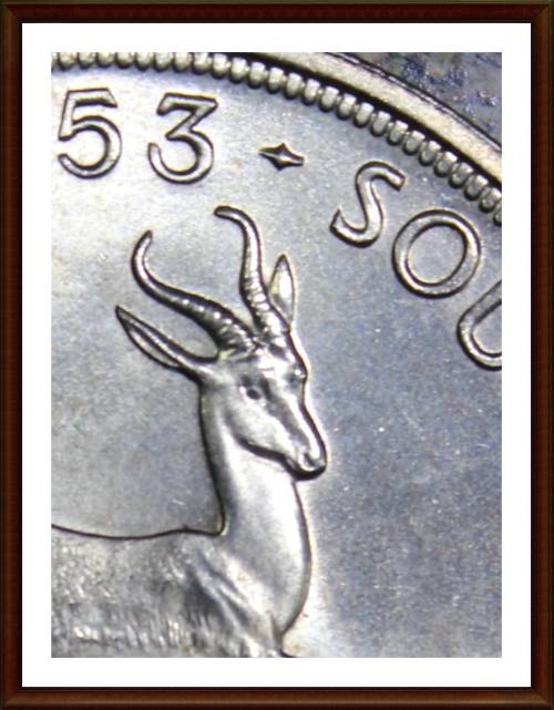 1953 Uni. of S. A. 5 Shillings,  Almost UNC, Judge Condition for Yourself,  asper Photo.
