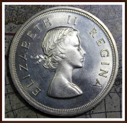 1953 Uni. of S. A. 5 Shillings,  Almost UNC, Judge Condition for Yourself,  asper Photo.