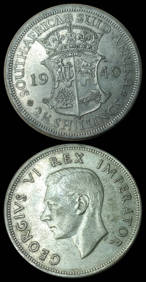 1940 Uni. of S. A. 2 1/2 Shillings, Coin in Circulated Conditions, as per Photo.