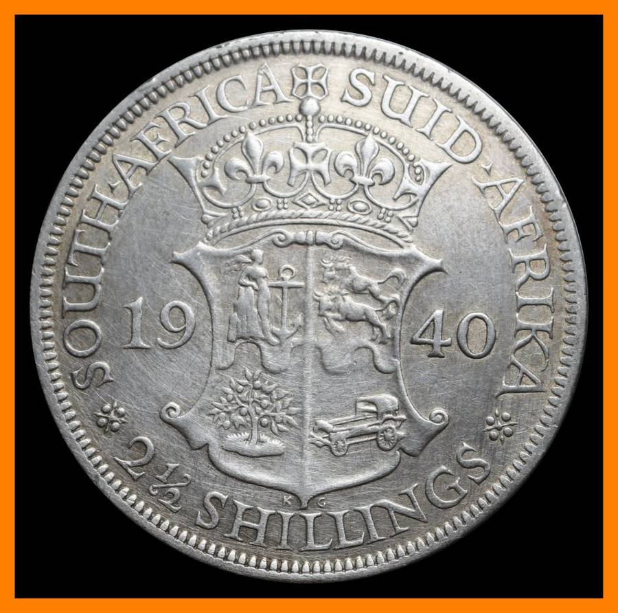 1940 Union of S.A. 2 1/2 Shillings  in (Cleaned Conditions), Description Below, as per Photo.