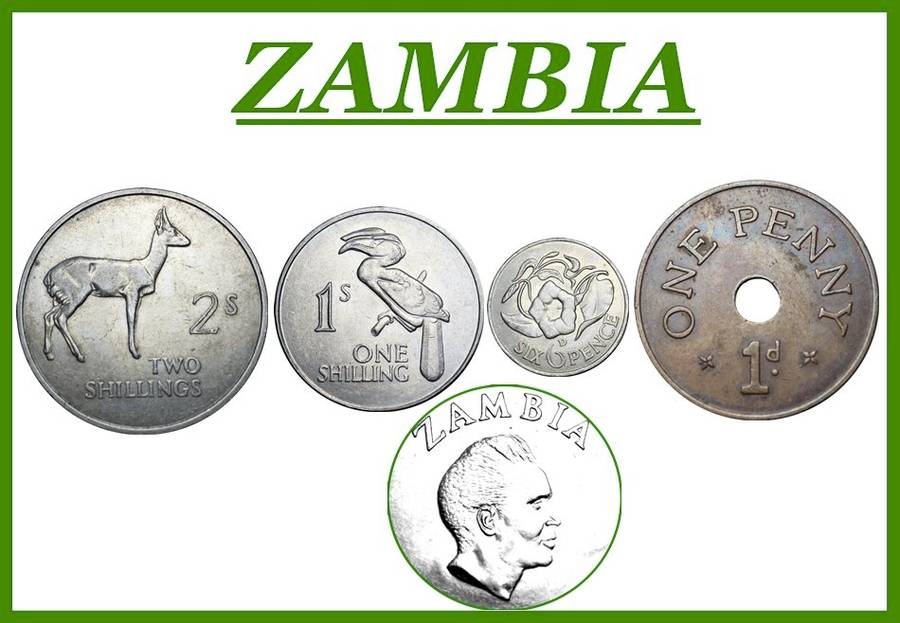 1966 : ZAMBIA : Set of 4 Coins in  Almost UNC and Circulated Conditions, as per Photo.