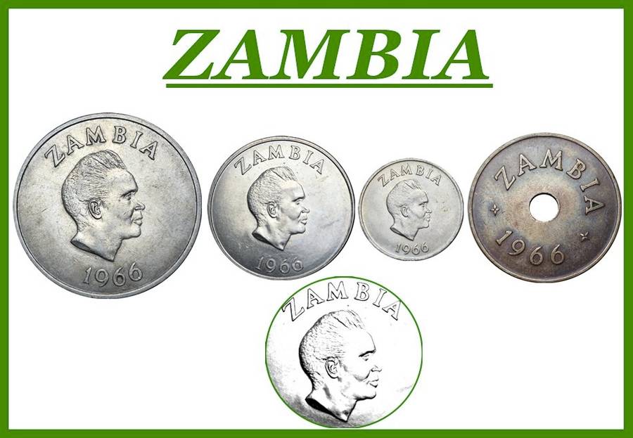 1966 : ZAMBIA : Set of 4 Coins in  Almost UNC and Circulated Conditions, as per Photo.