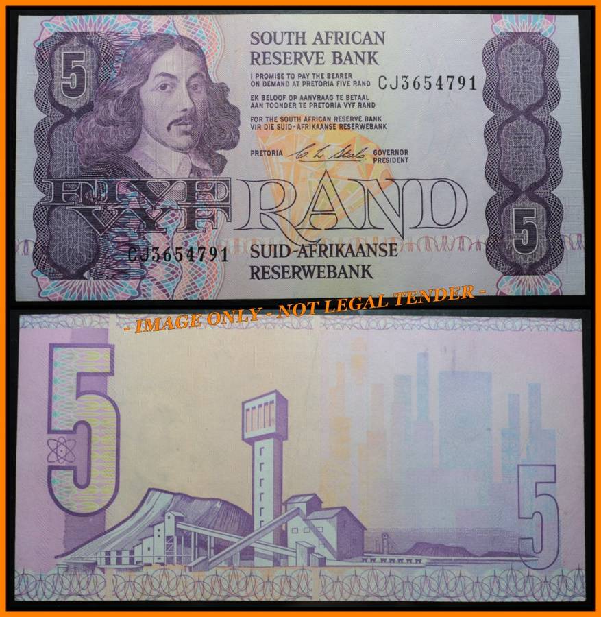 1990 S. A. Bank Note : FIVE RAND / VYF RAND : CL STALS :  (ONLY ISSUE 1990).