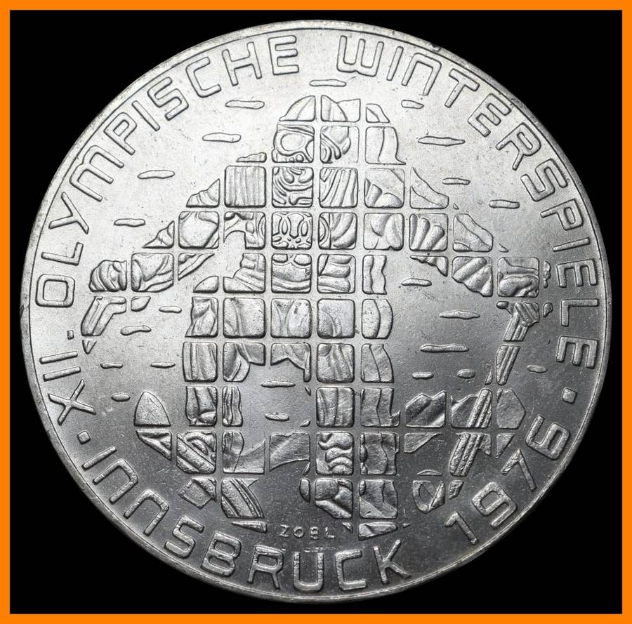 1976 : Austria : 100 SHILLINGS : Issue :XII Winter Olympic Games, Innsbruck 1976 Skier(Silver Coin).