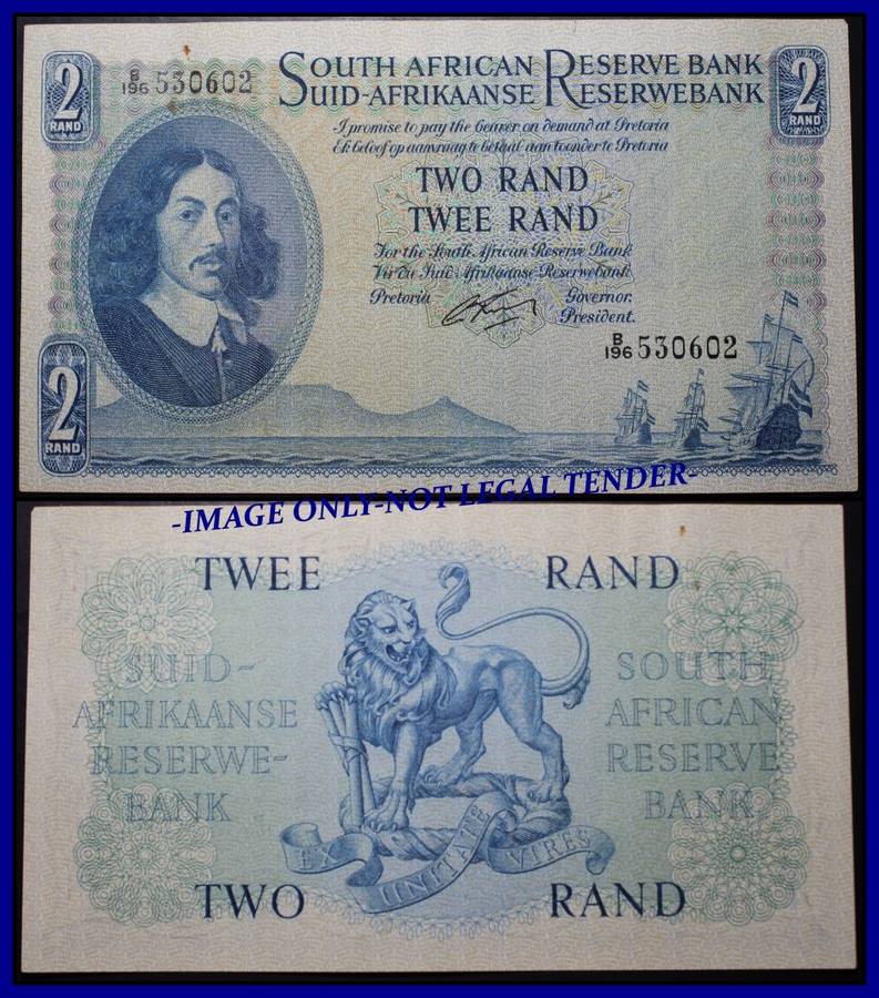 S. A. Bank Note :  TWO RAND/TWEE RAND   : G. RISSIK Almost UNC Conditions, as per Photo.