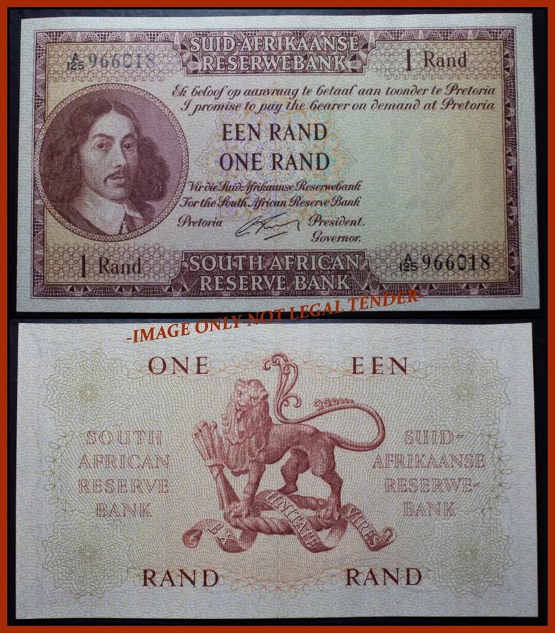 S. A. Bank Note :  EEN RAND - ONE RAND - G. RISSIK -  Almost UNC Condition. as per Photo.