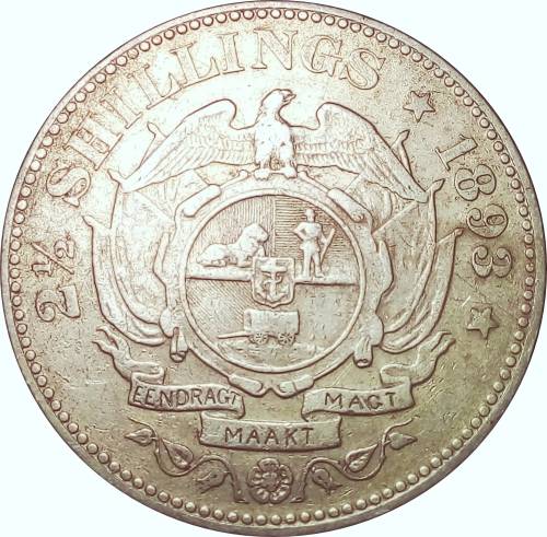 1893 : ZUID AFRIKAANSCHE  REPUBLIEK : 2 1/2 Shillings :  Circulated Coin in G/C , as per Photo.