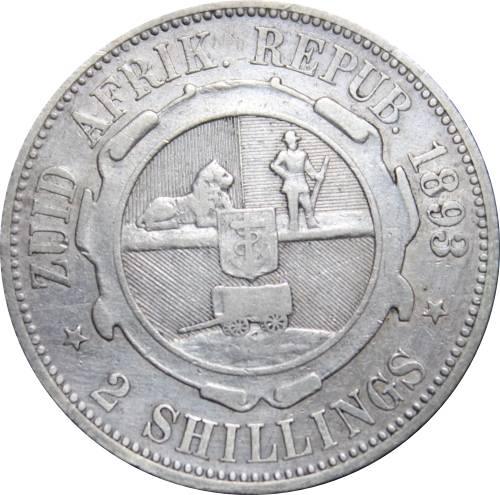 1893 Z.AR. : Two Shillings :  Circ/Coind, Minted 106.951, Acceptable Cond. Rare/H.G. As per Photo.