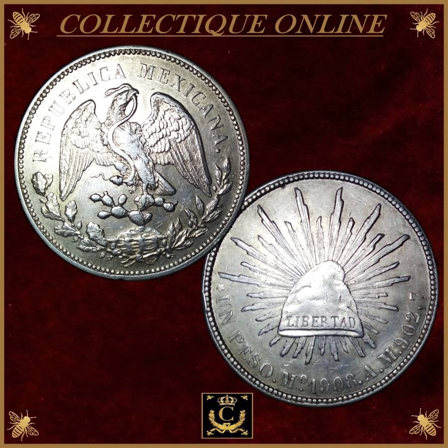1908 : MEXICO : SECOND REPUBLIC PESO : COIN IN GOOD CONDITIONS. As Per Photo.