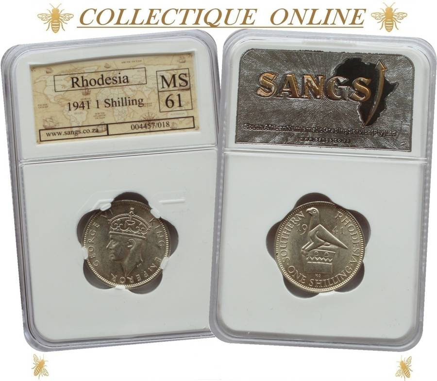 1941 : SOUTHERN RHODESIA : SHILING : COIN IN MS 61  :  LOW Minted  800,000 : GRADED by S.A.N.G.S.