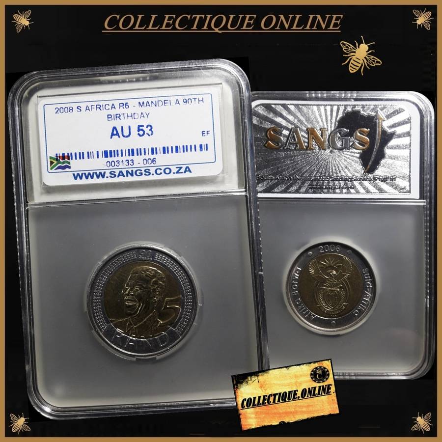 2008 : REP.  of SOUTH AFRICA : 5 R : COMMEMORATIVE : MANDELA 90TH BIRTHDAY : GRADED by S.A.N.G.S.
