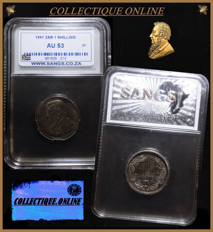 1897 : ZUID AFRIKAANSCHE  REPUBLIEK :  I SHILLING : in AU 53 GRADED by S.A.N.G.S.