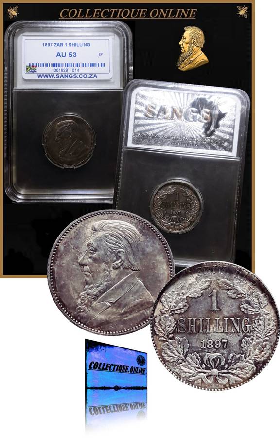 1897 : ZUID AFRIKAANSCHE  REPUBLIEK :  I SHILLING : in AU 53 GRADED by S.A.N.G.S.