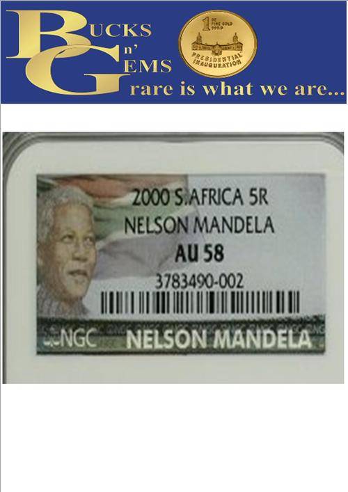 **LIMITED EDITION* 2000 MANDELA SMILE R5 COIN AU58 -NGC GRADED 2000 R5 MOST RARE R5