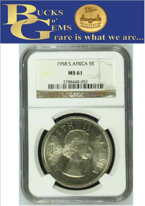 1958 UNION 5 SHILLING ** MS61 ** - NGC GRADED - HIGH HERNS VALUE