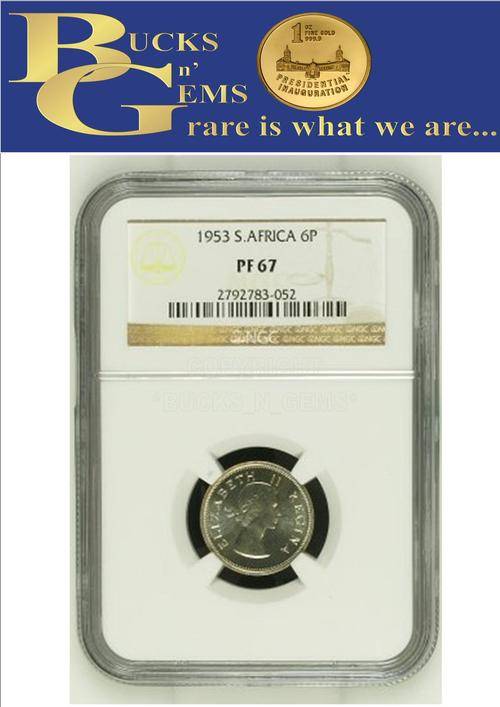 FINEST KNOWN - 1953 UNION 6 PENCE * PF67 * NGC GRADED "2000 MINTED"