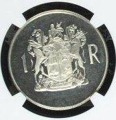 1969 SILVER 1 RAND - DR DONGES - AFRIKAANS - PF63 ULTRA CAMEO - NGC GRADE