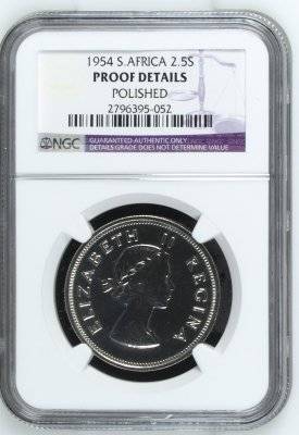 1954 UNION 2.5 SHILLING ** PROOF DETAILS**  - NGC GRADE & ONLY 3150 MINTED