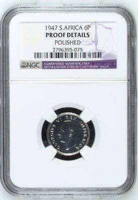 1947 UNION 6 PENCE ** PROOF DETAILS**  - NGC GRADE