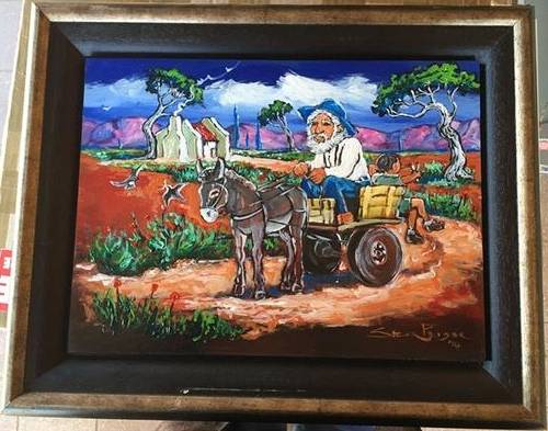 STELLA PELSER - ACRYLIC PAINTING - DONKEY AND CART - LOVELY PAINTING - 400 X 300 X 6mm