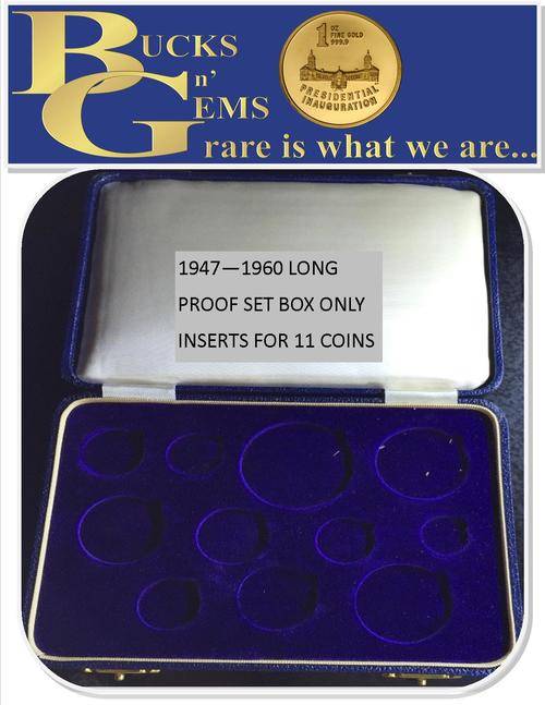 1947-1960 LONG PROOF SET EMPTY BOX ONLY *** NO COINS ** fits 11 COINS - bid per box - 3 available
