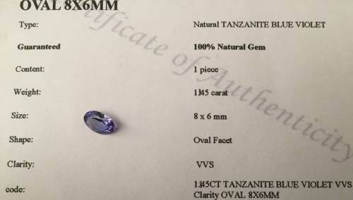 CERTIFIED 1.145cts TANZANITE - OVAL CUT EXCELLENT TOP COLOR AAA+ STONE - CAO DIAS