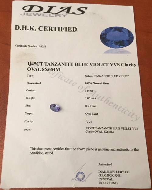 CERTIFIED 1.145cts TANZANITE - OVAL CUT EXCELLENT TOP COLOR AAA+ STONE - CAO DIAS